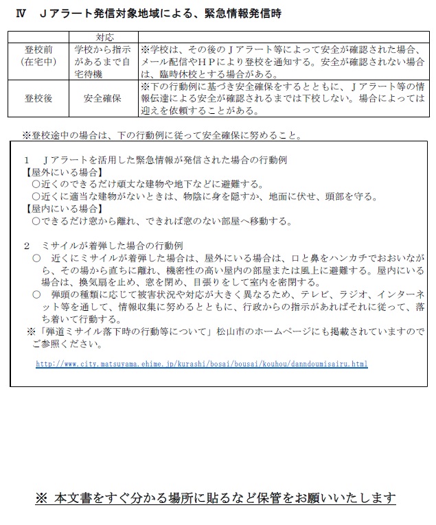 警報発令時における対応２　
